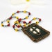 Tribal Leather Necklace Stone Red Yellow Blue Beaded African Vintage - 2066