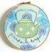 Embroidery Hoop Art - 'Prends le temps' Textile Illustration in blue & green - 6" hoop