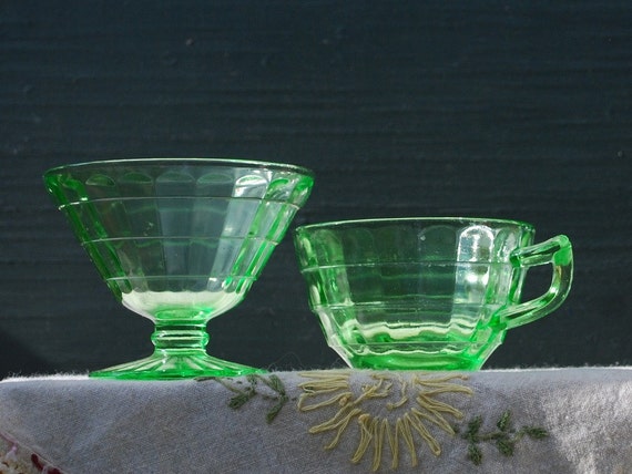 Antique green depression glass sherbet dish by cabinwindows