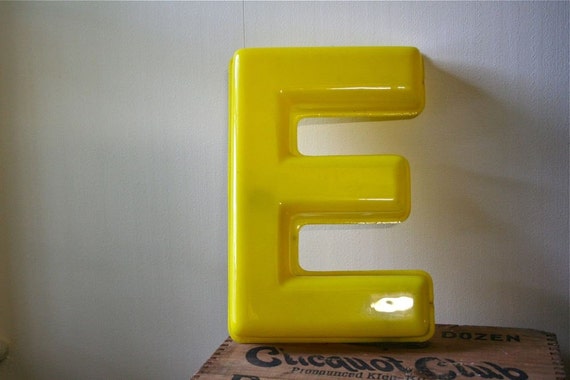 Vintage Large Yellow Letter E Sign Signage by blueflowervintage