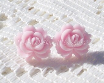 Pale Pink Rose Post Earrings Vintage Style Rose Stud Earrings