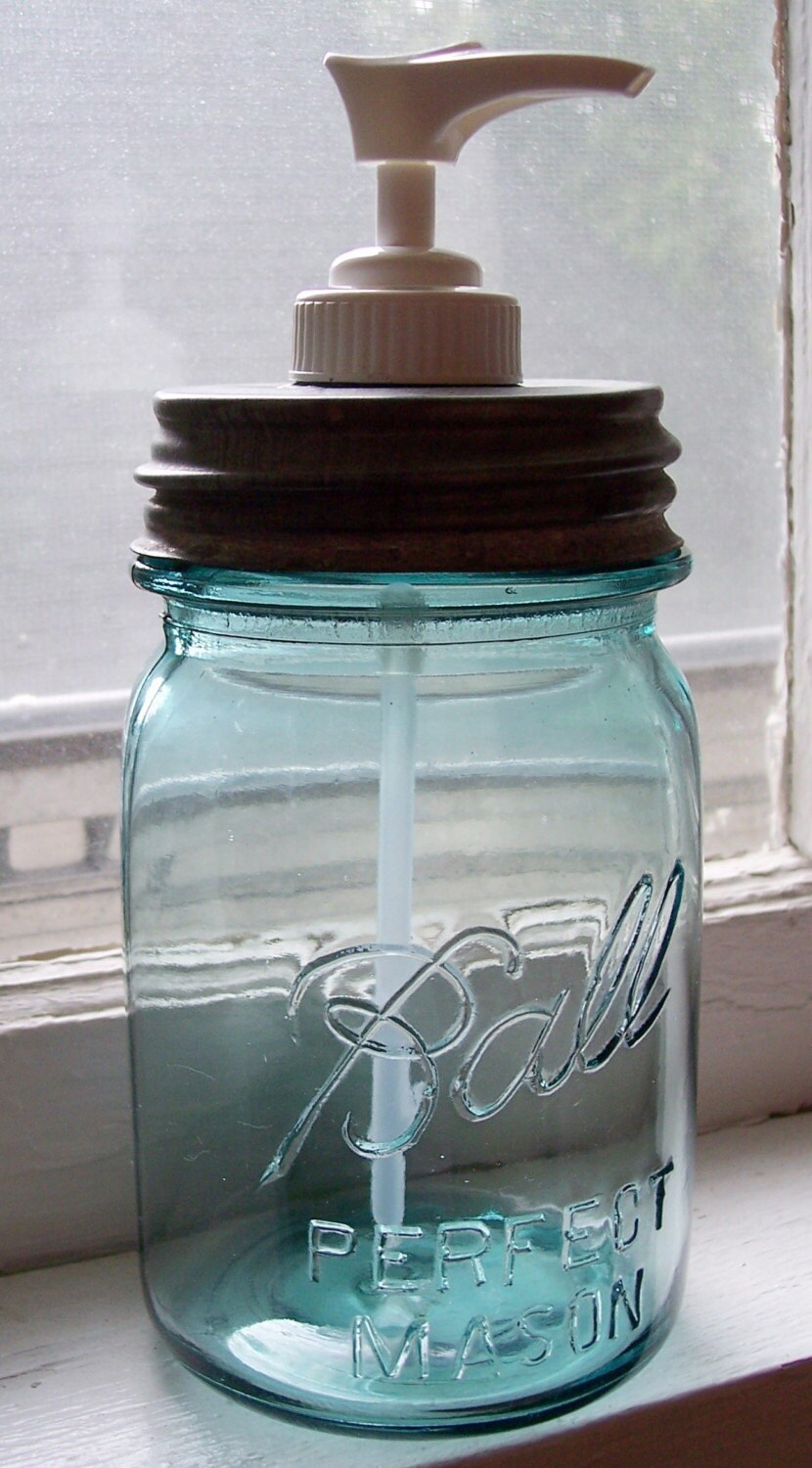 Soap DispenserVintage Blue Ball Jar and Zinc Lid