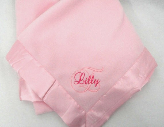 Personalized Pink Microfleece Baby Blanket Trimmed In Satin