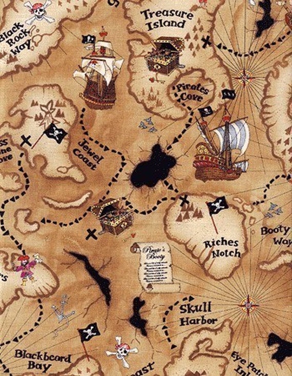 Timeless Treasures Pirate Map Fabric 1 Yard