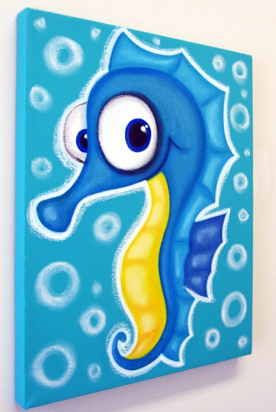 sEAhORSE 12x16 acrylic painting on canvas for childs room or