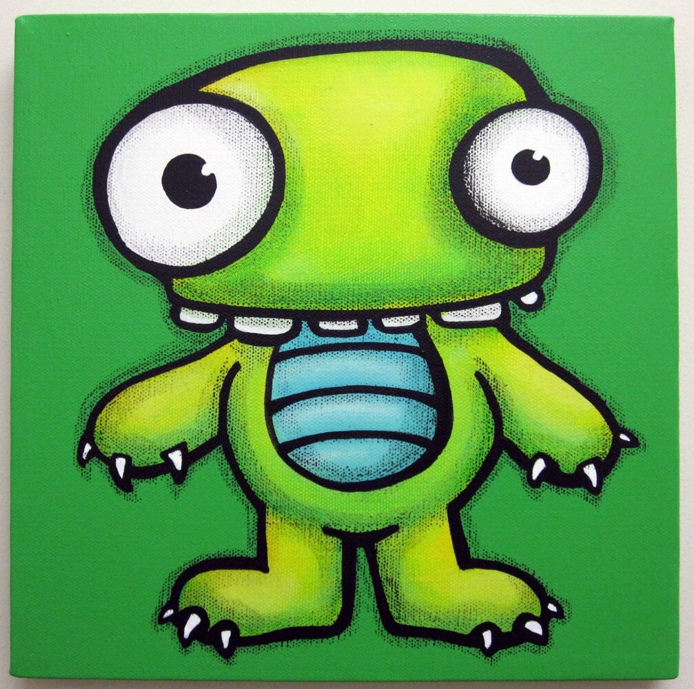 eNVy 12x12 original painting on canvas monster wall art