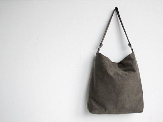 Items similar to Vegan Suede Gray Tote Bag on Etsy