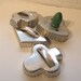 Delightful Set of 4 Vintage Card Shapes Cookie Cutters. Clover, Heart, Diamond and Spade. One Has Wooden Green Handle.