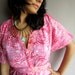 Pink Batik front button closure kaftan robe with Red Batik Back - Perfect as getting ready robes, beach coverup, dressing gown, loungwear