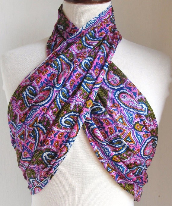 Items similar to Vintage Large SILK dyi Halter Top Scarf pink purple