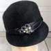 Vintage 1960s Black w Beaded Satin Band Hat 22 Church Dress