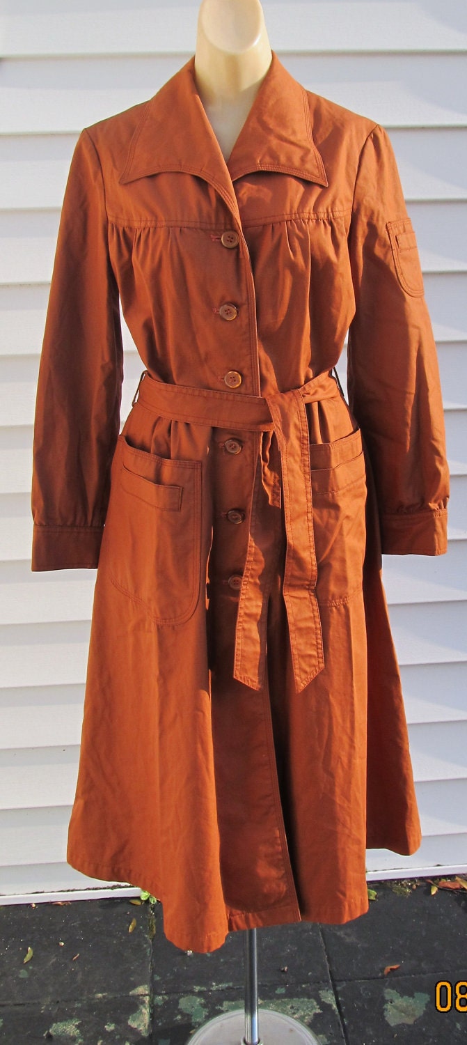 Vintage Burnt Orange Spy Girl Trench Coat XS S 2 4 6 by Flashbax