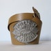 Wide Leather Belt Beige Tribal Boho Metal Buckle - Small Medium S/ M