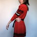 Vintage Red Dress Sheer Striped 80s Puff Sleeve XS/ S