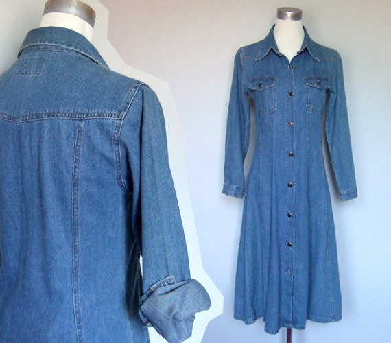 Vintage Denim Dress Blue Jean Button Up XS/ S