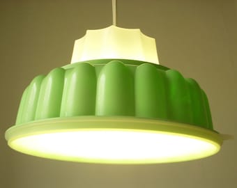 Mint Green TUPPERLIGHT - Vintage Tupperware Jell-O Mold Hanging Lighting Fixture - Upcycled Pendant Light - Eco Friendly BootsNGus Design