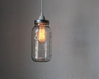 Mason Jar Pendant Lamp, Large Half Gallon Mason Jar Hanging Lighting Fixture, Upcycled Rustic Modern Chic BootsNGus Home Lighting