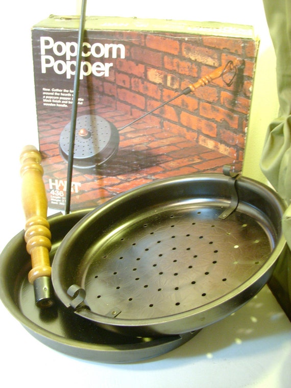 Items similar to Vintage 70s Iron POPCORN Popper with WOOD Handle on Etsy