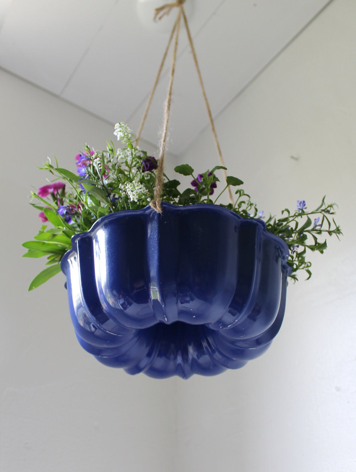 Upcycled Bundt Cake Planter in blue Industrial Modern