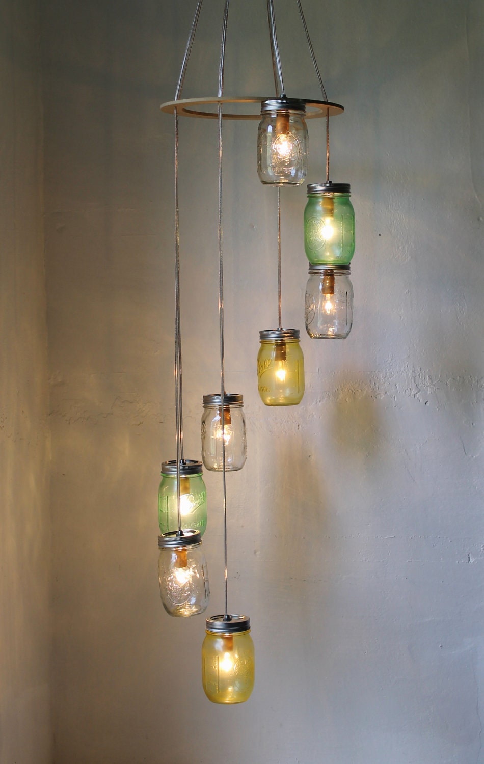 Lemon Lime Mason Jar Chandelier Upcycled Hanging Lighting