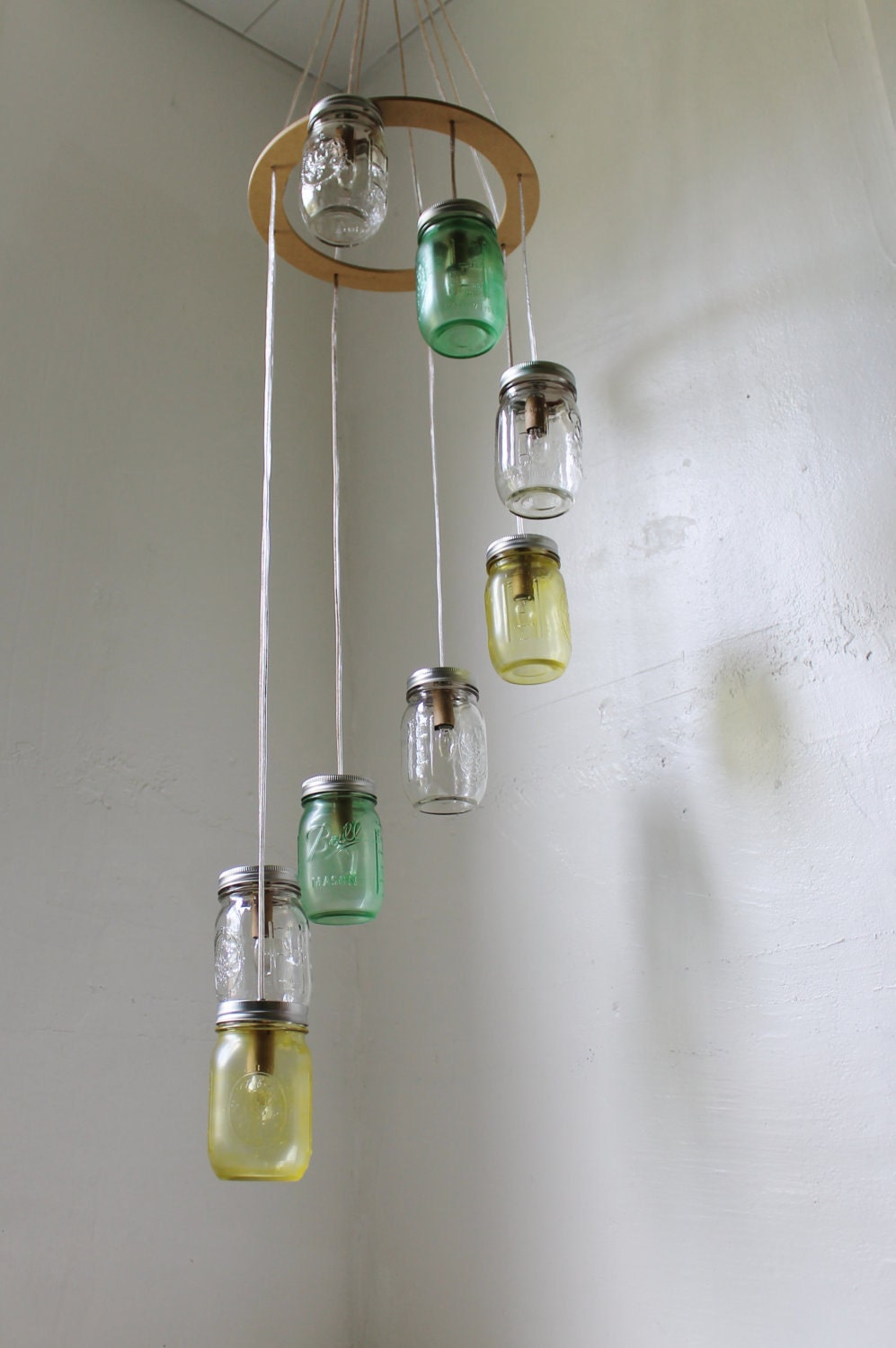 Lemon Lime Mason Jar Chandelier Upcycled Hanging Lighting