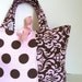 Perfect Small Tote, Pink with Brown Dots and Damask