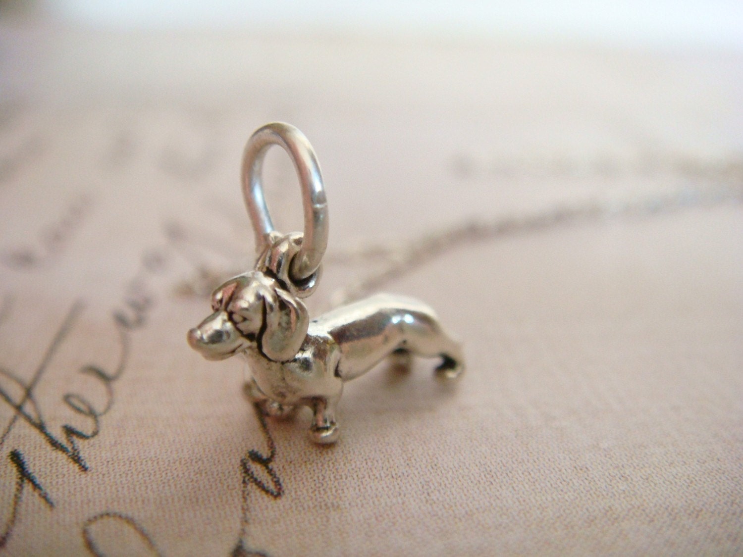 TINY DACHSHUND Sterling Silver Charm Hanging on a by charms4you