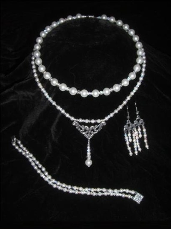 Titanic Heaven Pearl and Crystal Necklace Bracelet by AriaCouture