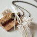 OOAK - Japanese Country Style Cotton Lace Pearls Leather and Key Long Necklace. Vintage Style. Cream. White. Antique Brass. Skeleton Key