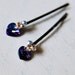 2 Peacock Feather Hair Pins. Swarovski Elements Crystals. Bermuda Blue. Blue Japanese Steel. Bridal. Weddings. Favor. Something Blue. Prom