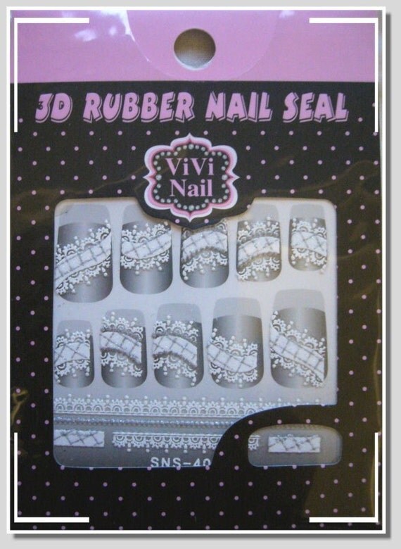 ViVi Nail Stickers 3D Rubber Nail Seal White Lace