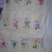 Shabby Vintage Shoe Bag / Adorable Chinese Children Appliques / 12 Compartments / Pale Yellow Cotton Fabric / Storage Wall Hanging