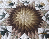 Sales.. Sales.. Sales..Handmade Quilt from Thailand, Beige-Gold Star Quilt, Room Deco, Gift