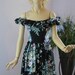 Vintage 80s Dress Ellen Hart Off Shoulder Black Cotton w Floral Print SunDress Full Skirt