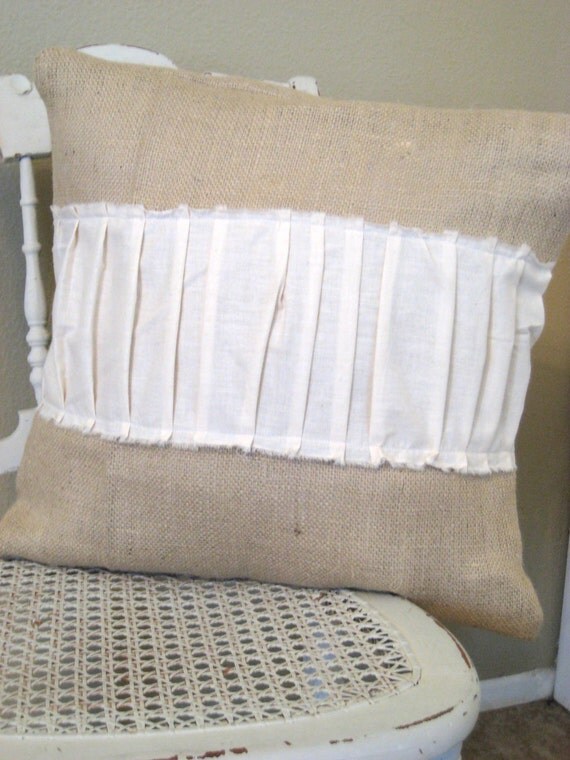 Farmhouse Burlap Ruffle Pillow Case TREASURY ITEM