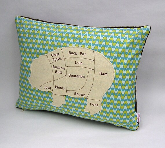 Pig Meat Chart Decorative Pillow (Ivory/ Chocolate Brown)