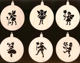 6 Fairy and Elf Assorted Ornaments Natural Craft Wood 934
