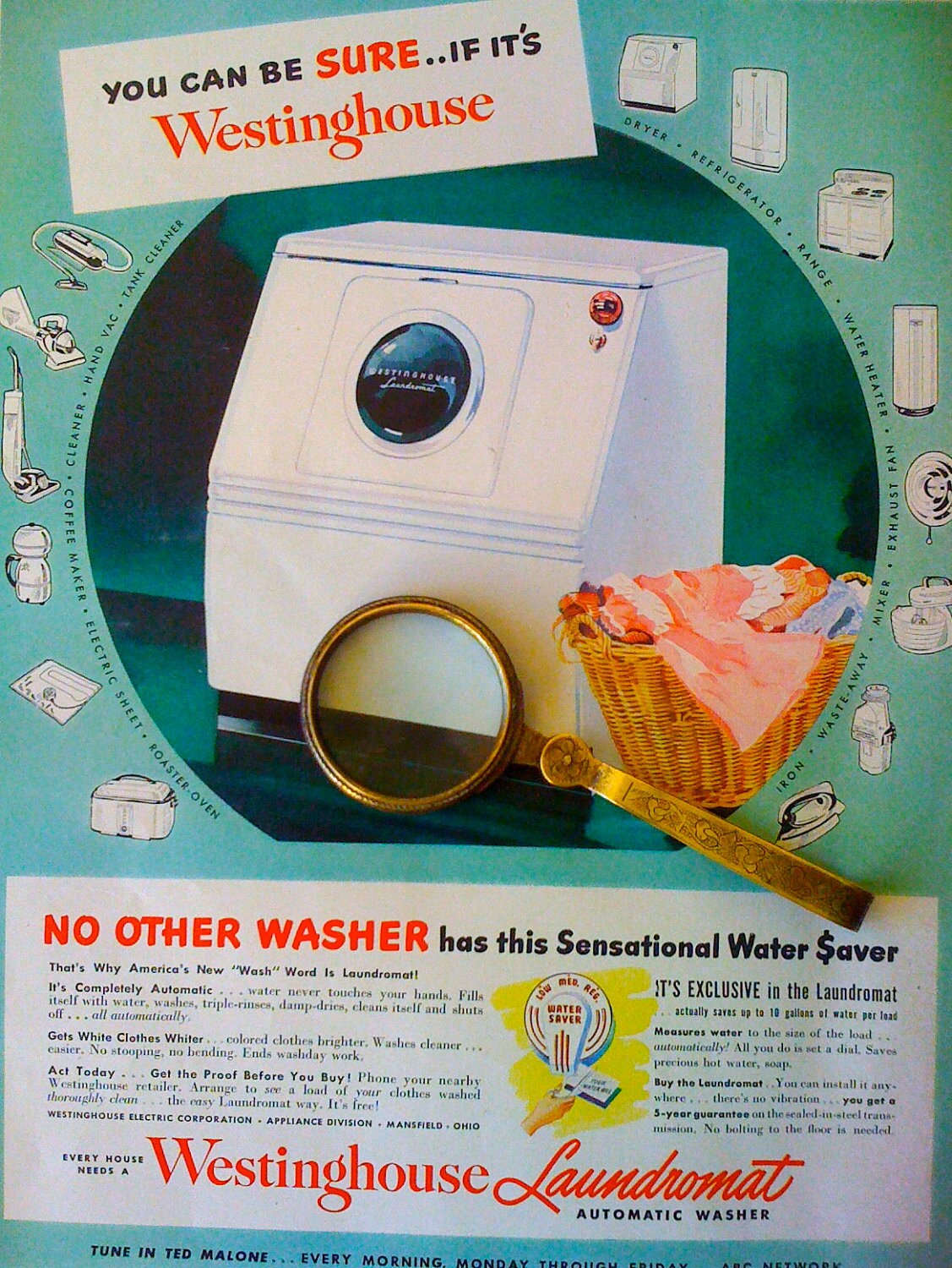 Items similar to Vintage 1949 Westinghouse Laundromat Ad Automatic