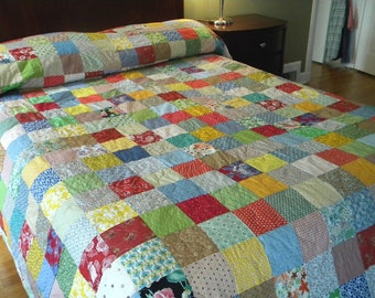 Quilt--Patchwork Quilt, California King Size, 118X103 Classic Americana, all cotton blanket, retro, vintage look