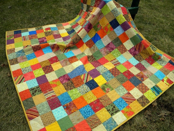 QuiltPatchwork quilt picnic size Warm Earthtone 81 X 81