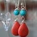 Turquoise and coral dangle earrings