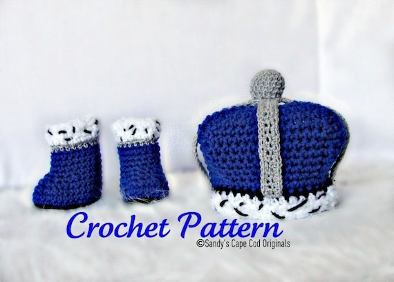 Little Prince Crown and Booties Set Crochet Pattern PDF 535
