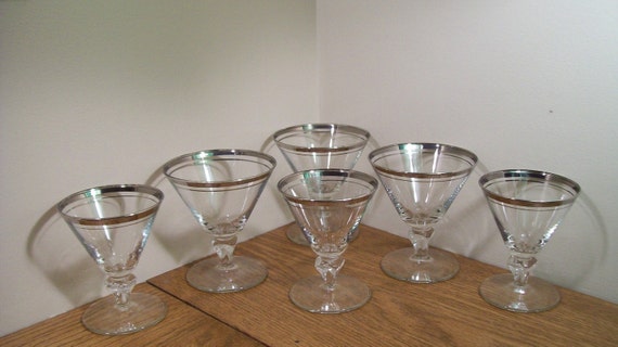 Vintage Silver Rimmed Cordial Wine Glasses By Domus Modern On