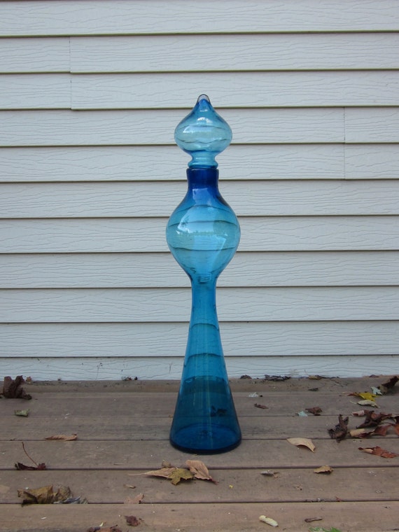 Vintage Blenko Floor Vase Decanter 31 Stopper in Blue