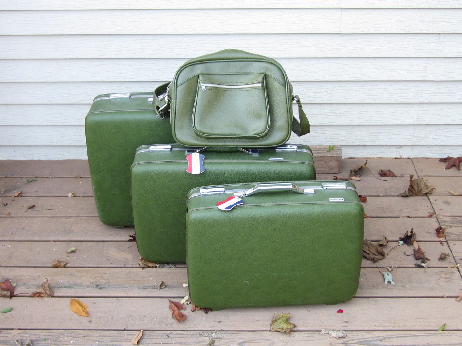 Items similar to Vintage American Tourister Luggage Suitcases In Green