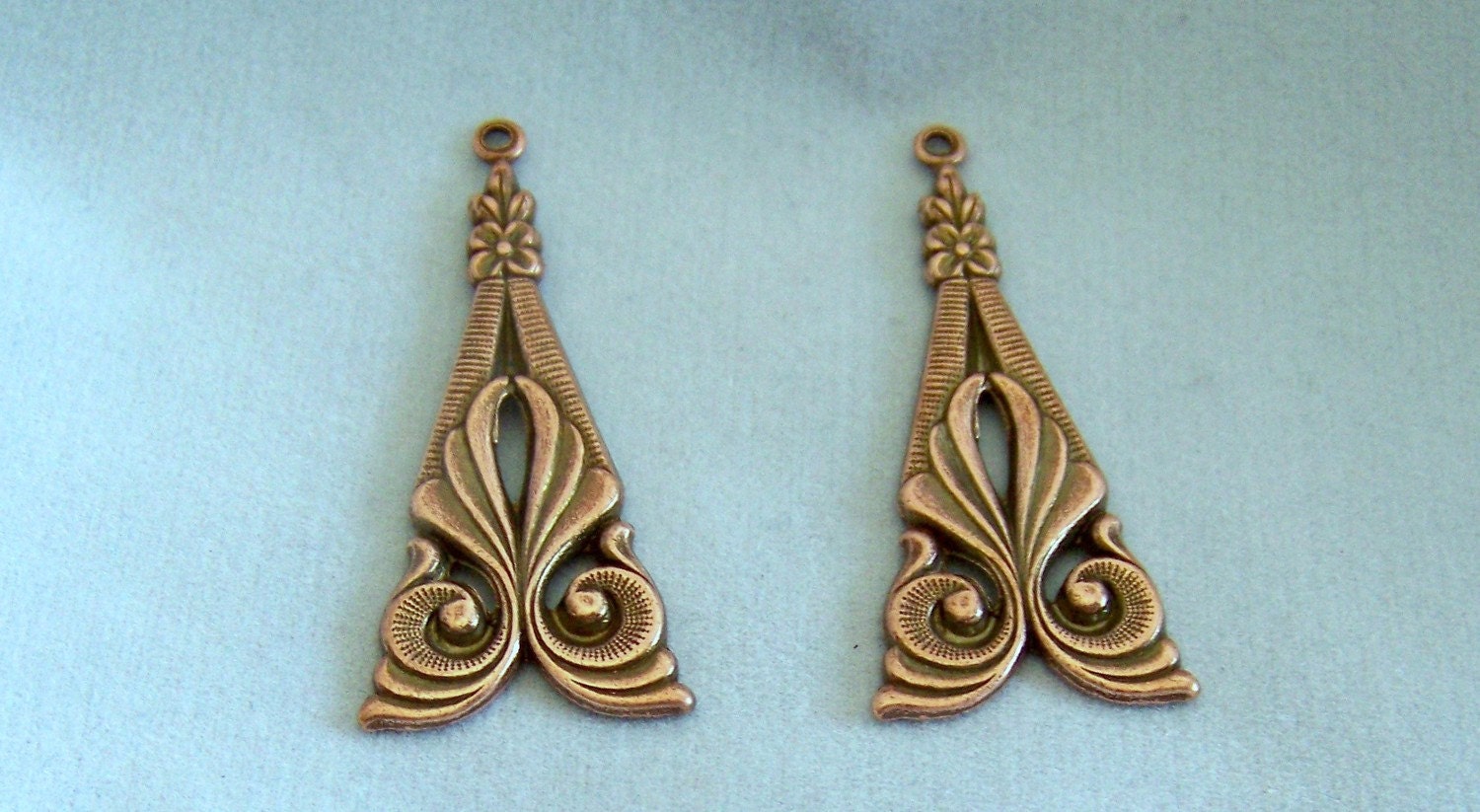 Antique Copper Art Deco Jewelry Findings set of 2 Item 1775