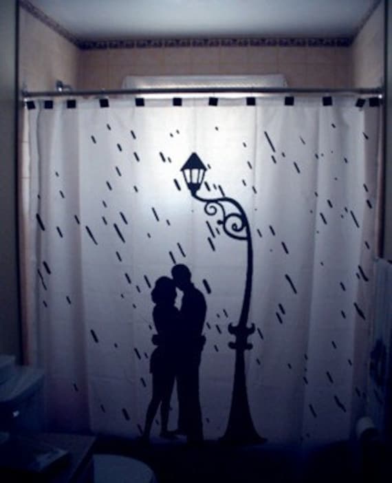 Custom Romance Shower Curtain Love Lovers Couple In The Rain