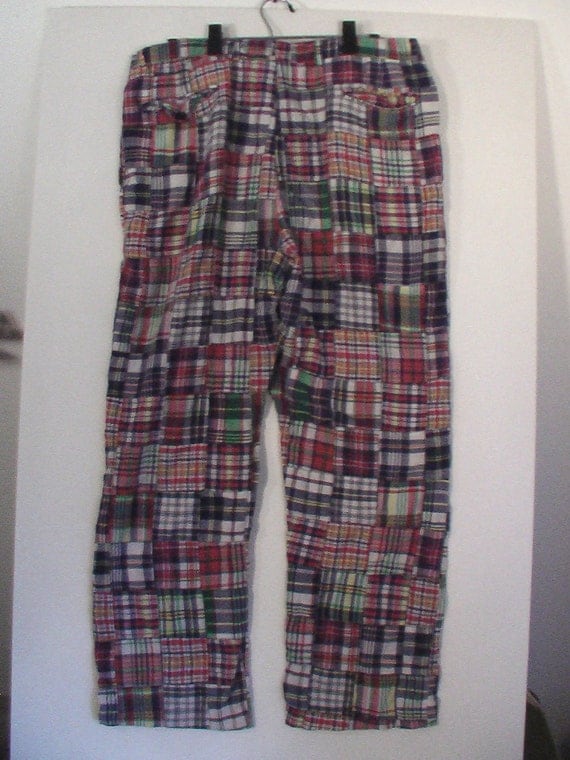 Men's madras pants 36 37 plaid tartan patchwork quilt