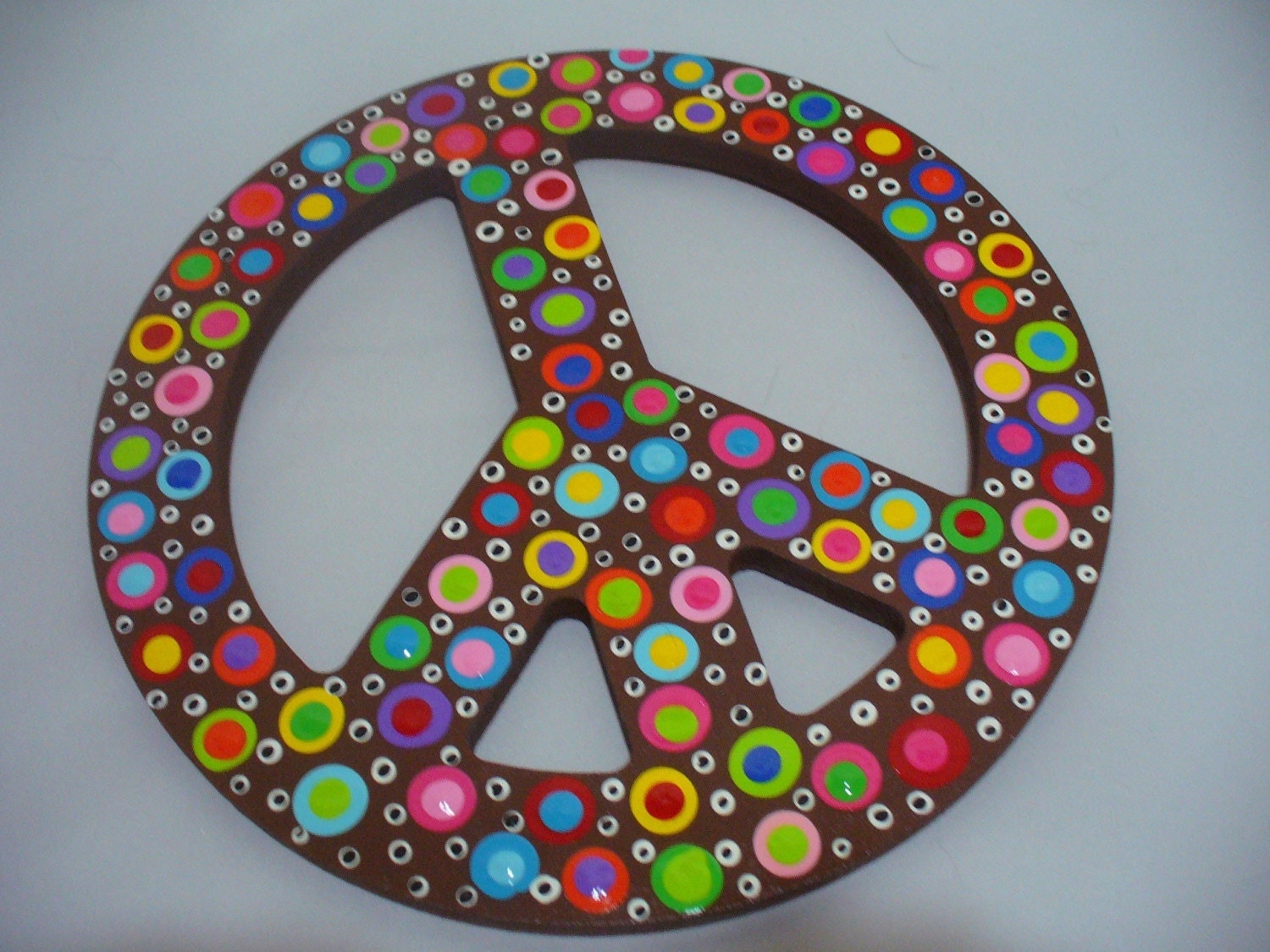 Hand Painted Wooden Polka Dotted Peace Sign by bubblesandcompany