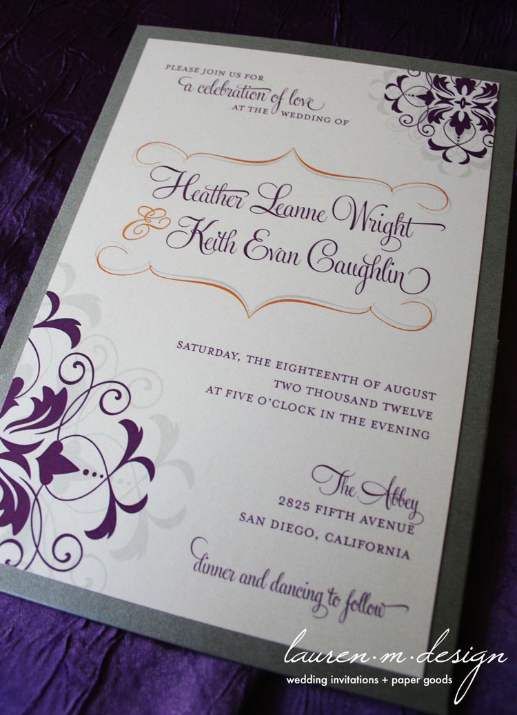 Modern Damask Panel Pocket Invitation Suite by laurenmdesign